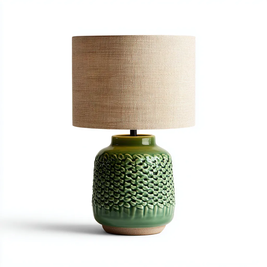 Lampe de table céramique et tissu 26x26x48 cm - vert - beige - style moderne - éclairage d'appoint pour intérieur-Designena