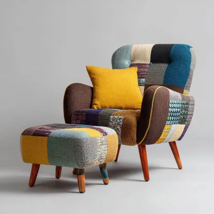 Fauteuil avec accoudoirs tissu 88x85x92 cm - multicolore - design rétro patchwork pour salon-Designena