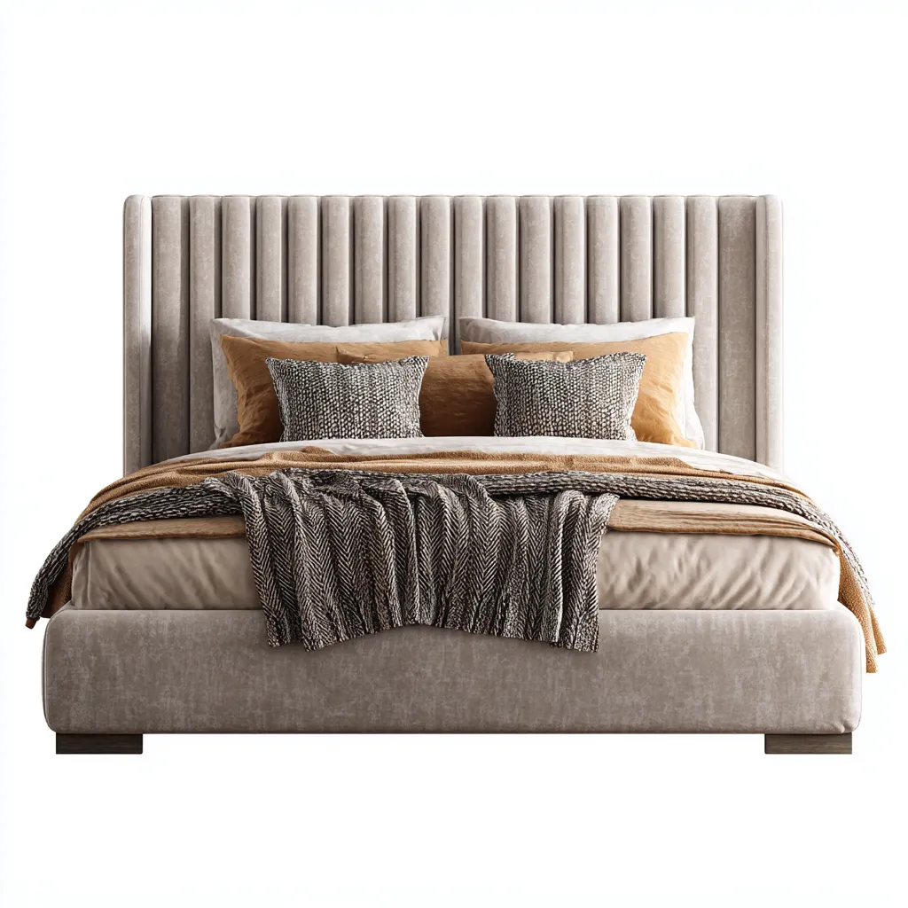 Lit double tissu 200x180x110 cm - brun clair - adapté à la chambre - style moderne-Designena