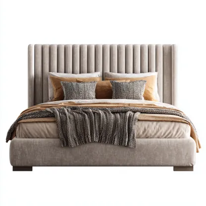 Lit double tissu 200x180x110 cm - brun clair - adapté à la chambre - style moderne-Designena