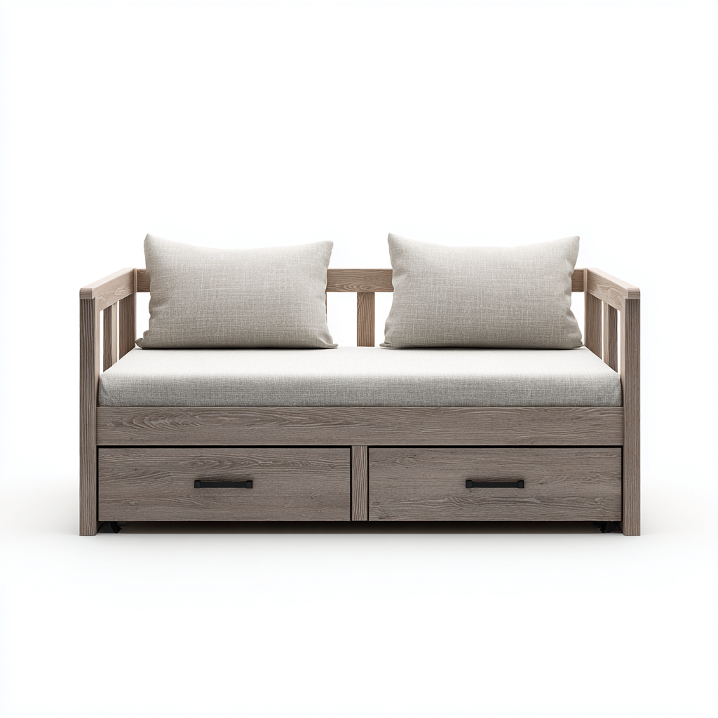 Canape lit en bois 194x95x87 cm - gris - pour chambre - design moderne-Designena