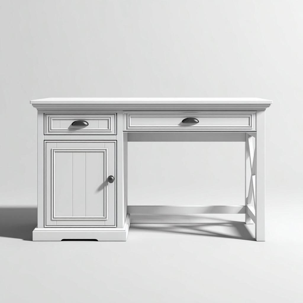 Bureau bois 125x55x75 cm - blanc - style classique pour espace de travail-Designena