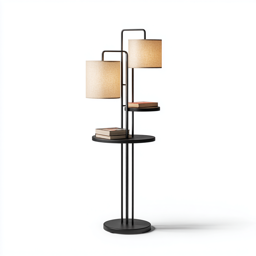 Lampadaire métal avec étagères 38x35x165 cm noir adapté au salon style moderne-Designena