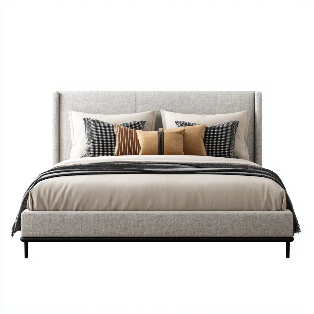 Lit double tissu 200x180x105 cm - beige - adapté à la chambre - style moderne-Designena