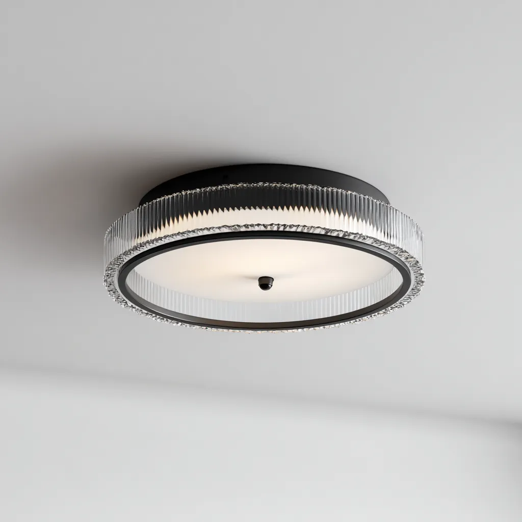 Plafonnier verre - métal 32x32x10 cm - noir - pour salon - design moderne-Designena