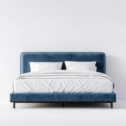 Lit double tissu 200x180x112 cm - bleu - adapté à la chambre - design moderne-Designena