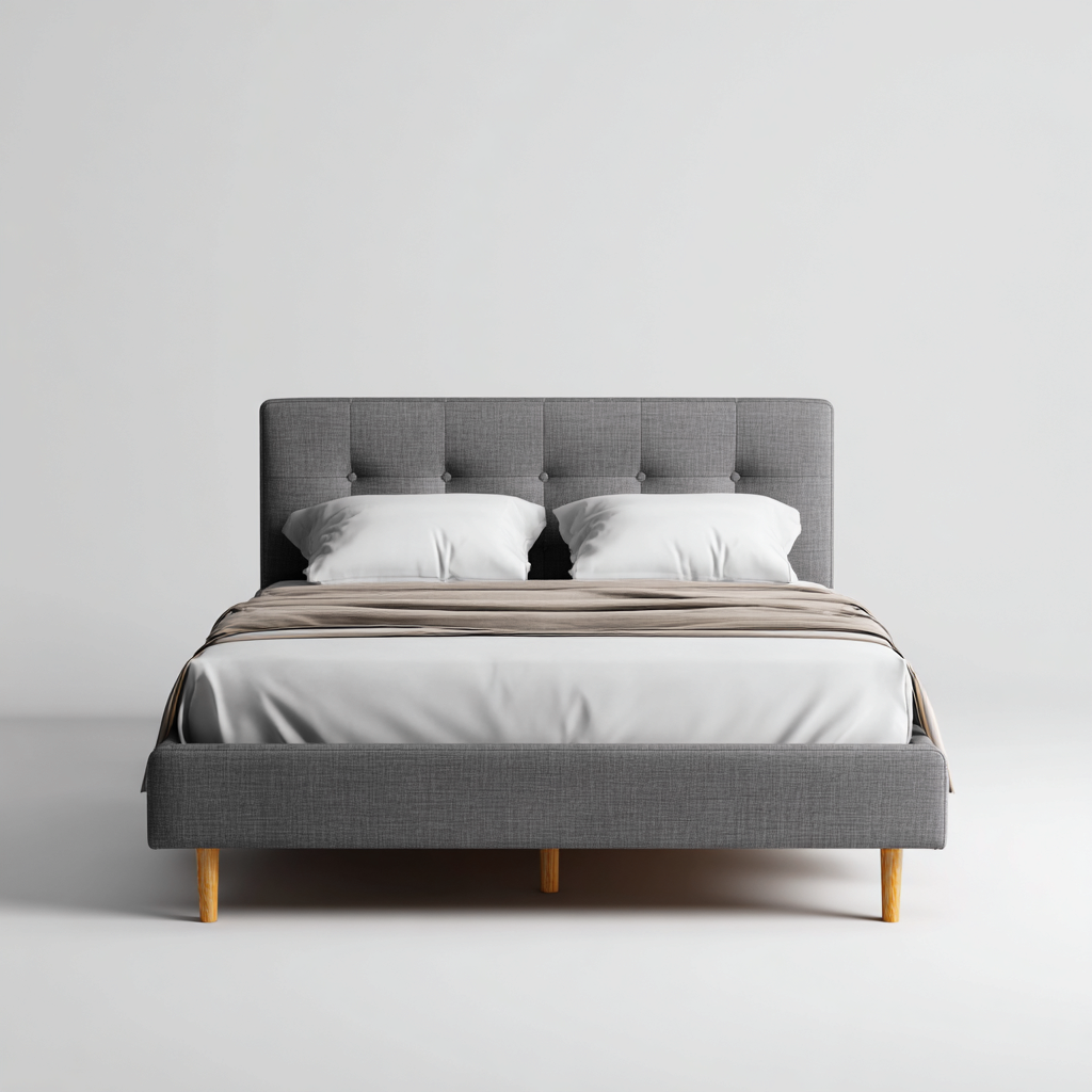 Lit double tissu 200x180x103 cm - gris - adapté à la chambre - style moderne-Designena