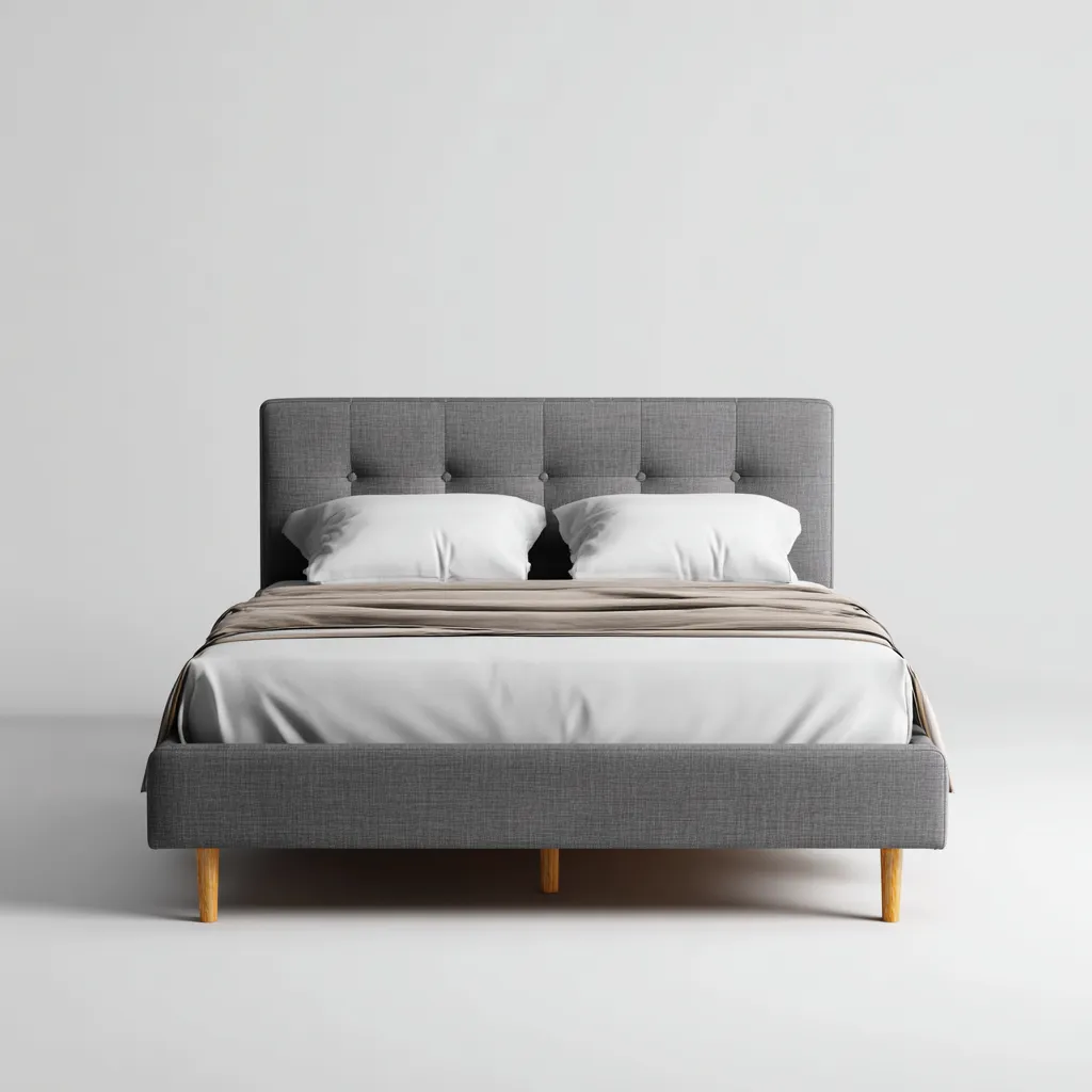 Lit double tissu 200x180x103 cm - gris - adapté à la chambre - style moderne-Designena