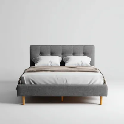 Lit double tissu 200x180x103 cm - gris - adapté à la chambre - style moderne-Designena