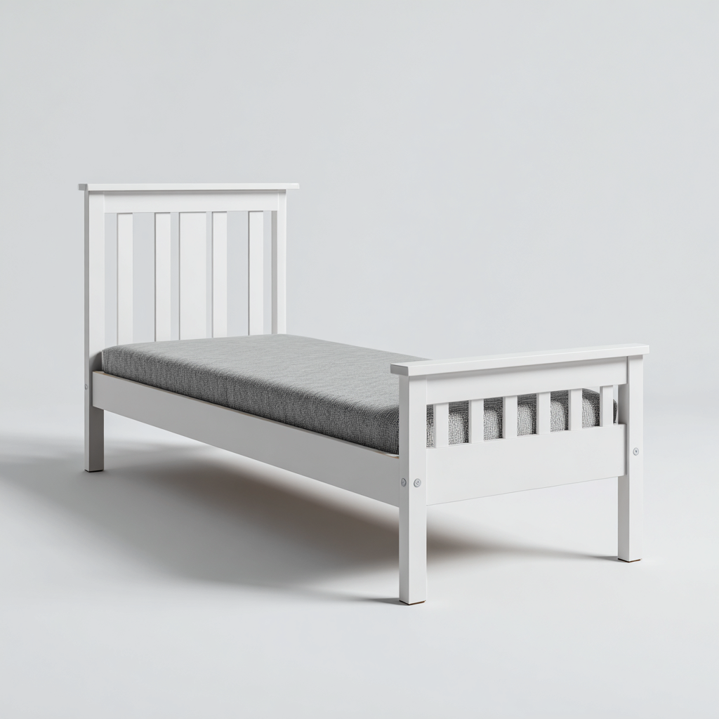 Lit simple en bois massif 200x100x90 cm - blanc - style classique - adapté à la chambre-Designena