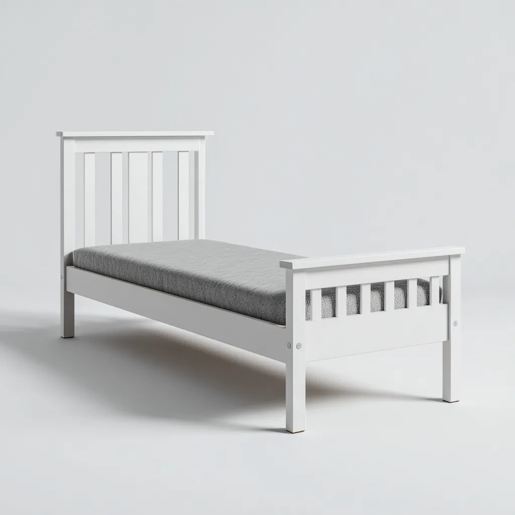 Lit simple en bois massif 200x100x90 cm - blanc - style classique - adapté à la chambre-Designena