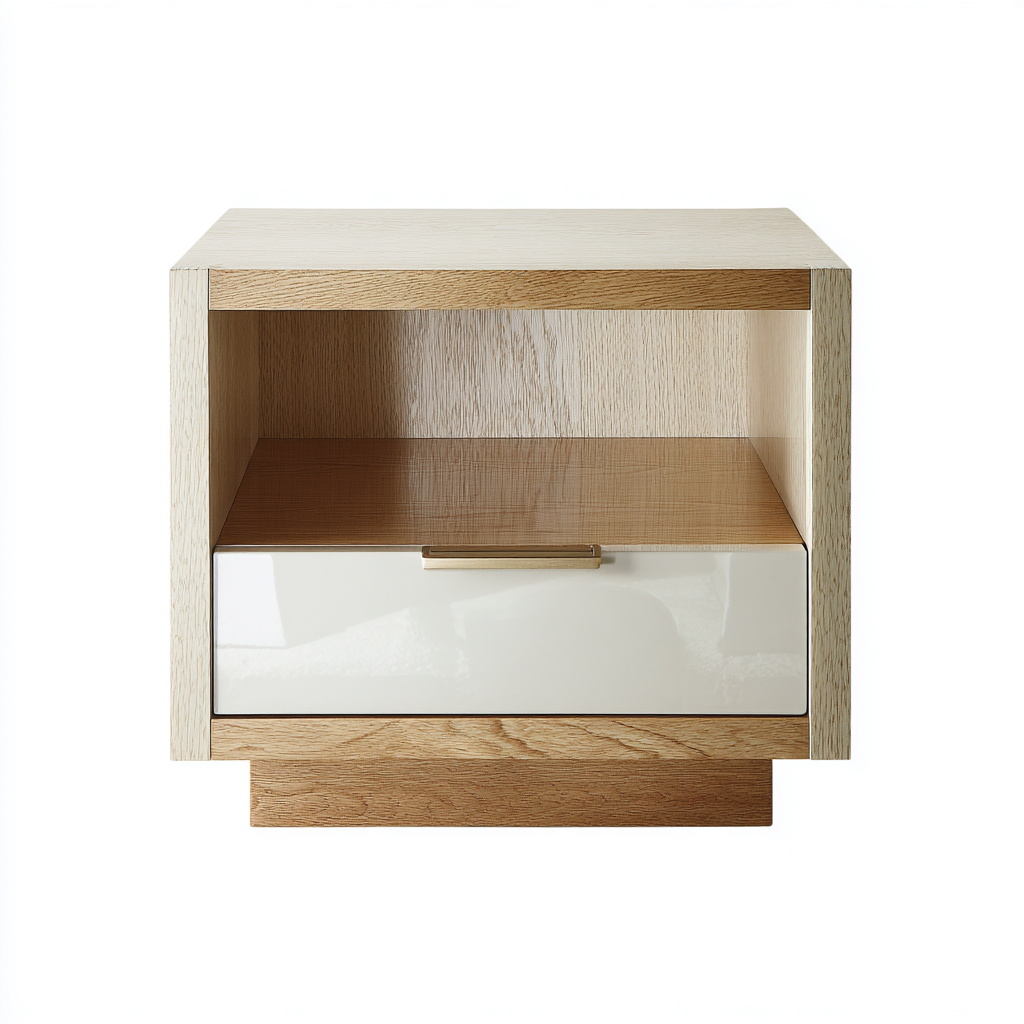 Table de chevet bois 45x35x50 cm bois naturel - blanc adaptée à la chambre style moderne-Designena