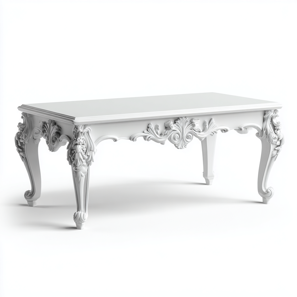 Table basse en bois sculpté 120x60x45 cm - blanc - adaptée au salon - style classique-Designena