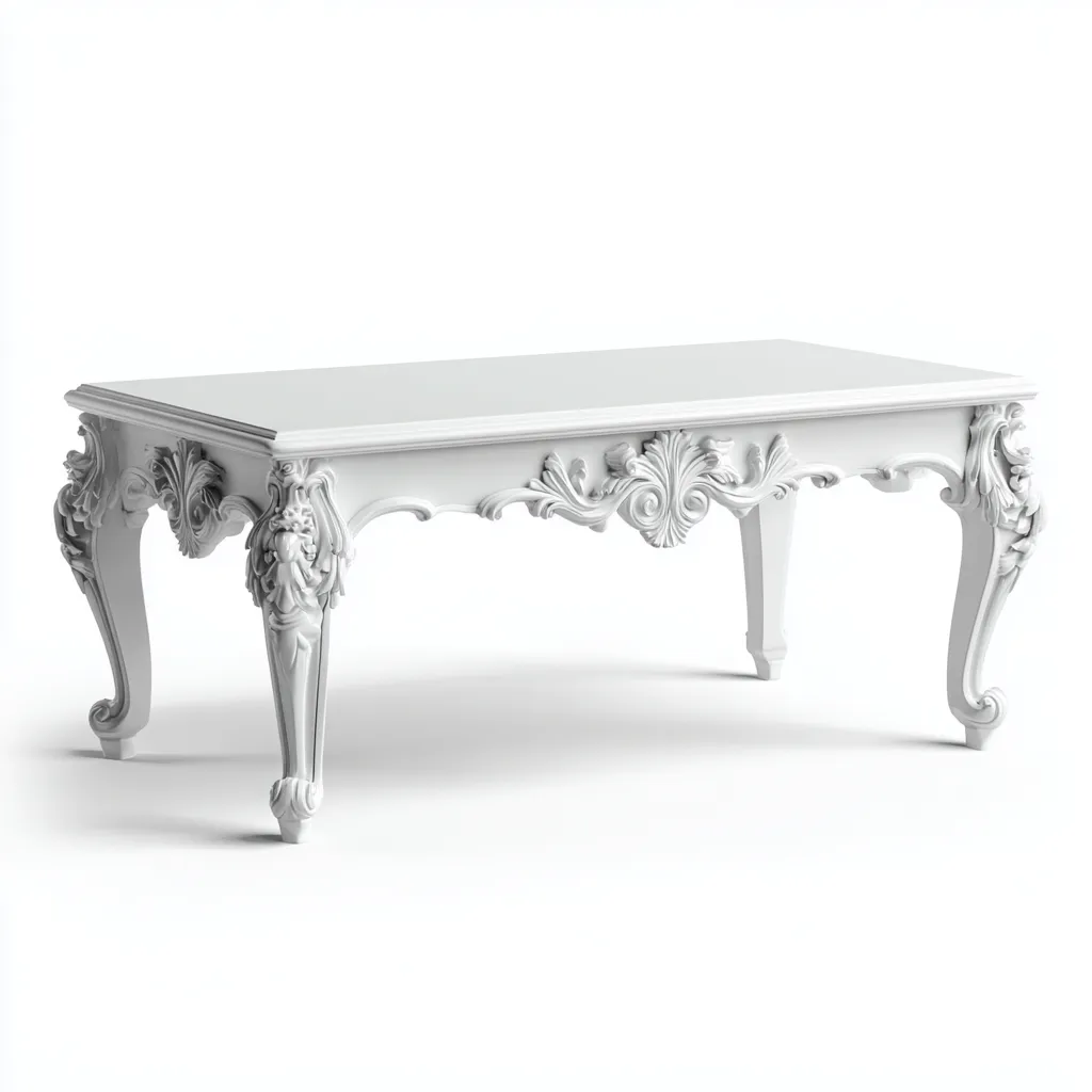 Table basse en bois sculpté 120x60x45 cm - blanc - adaptée au salon - style classique-Designena