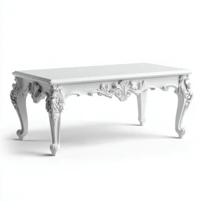 Table basse en bois sculpté 120x60x45 cm - blanc - adaptée au salon - style classique-Designena