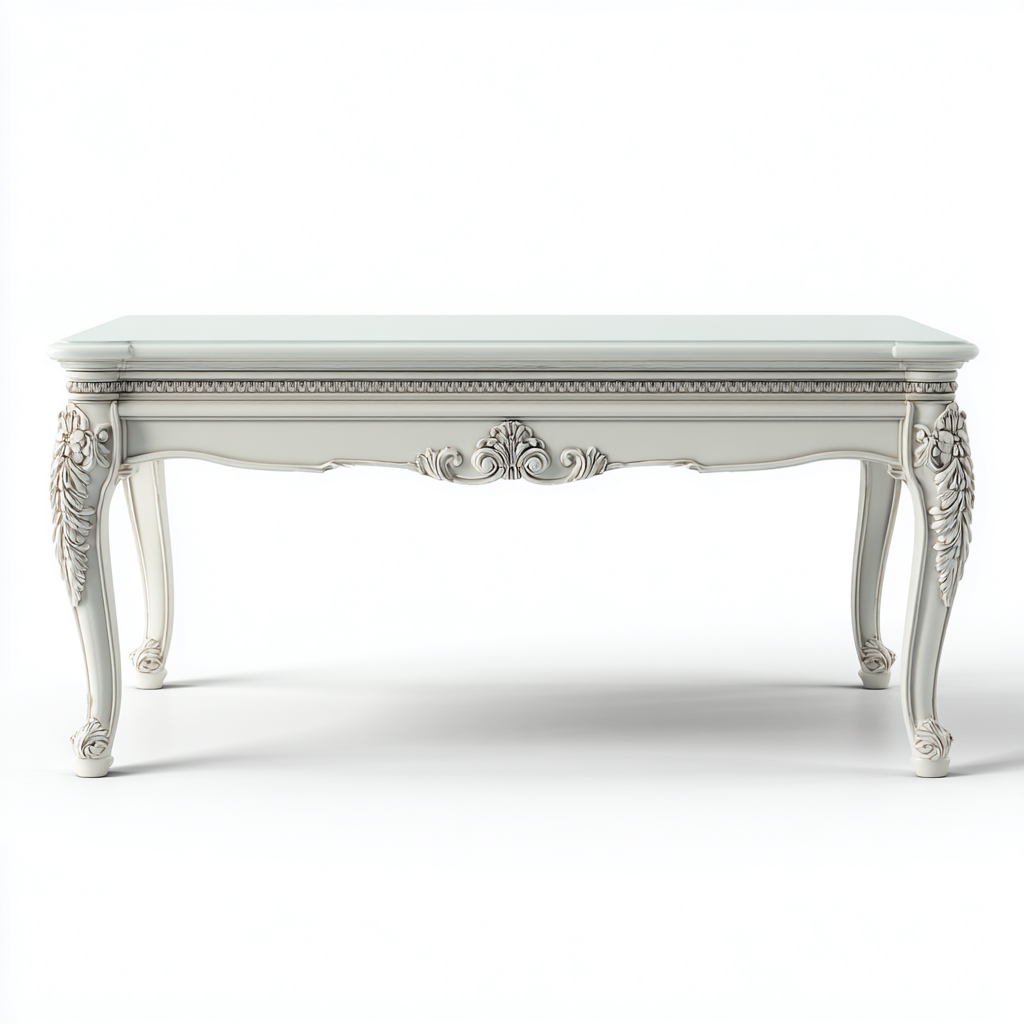 Table basse en bois sculpté 120x65x48 cm - blanc - adaptée au salon - style classique-Designena