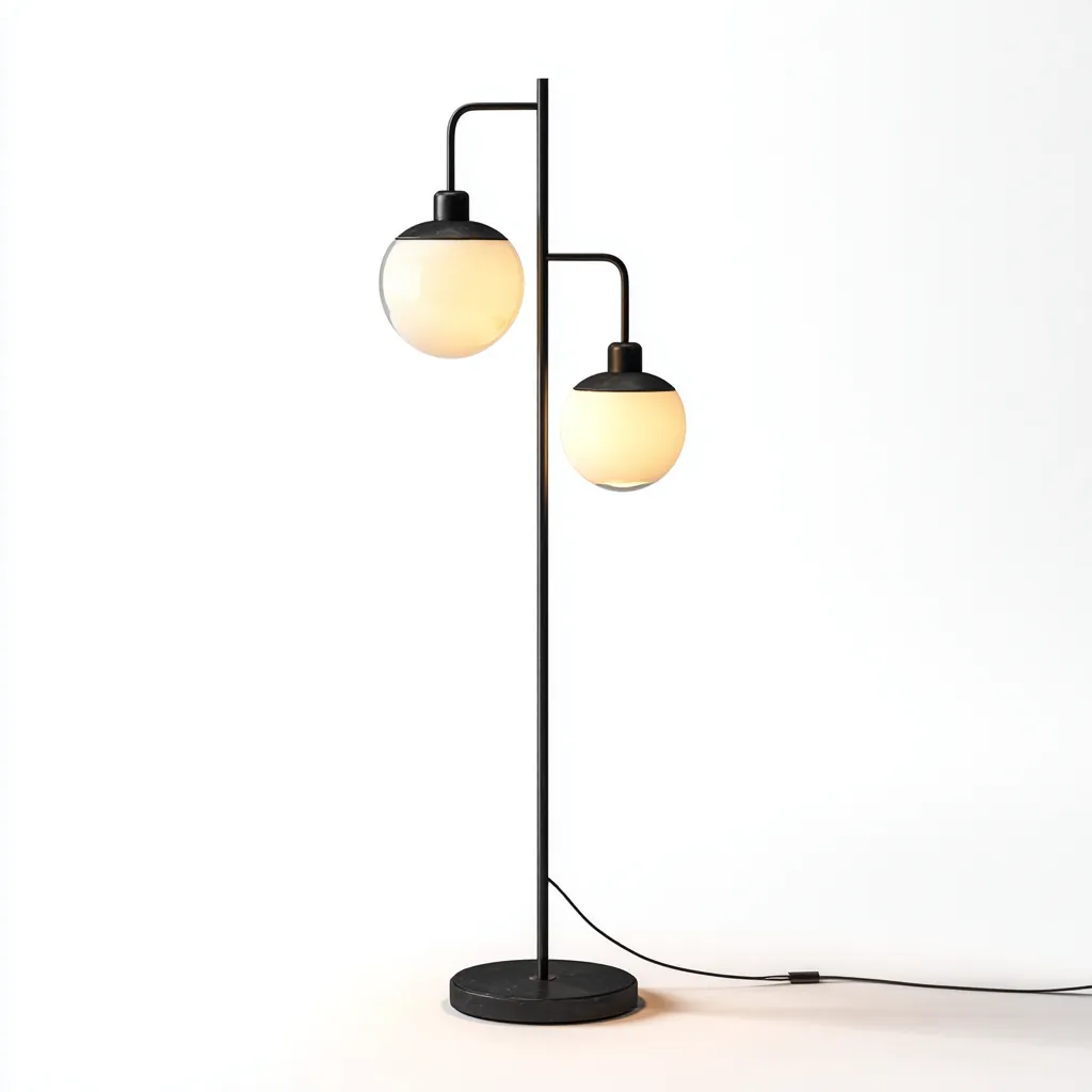 Lampadaire métal et verre 32x28x166 cm noir adapté au salon style moderne-Designena