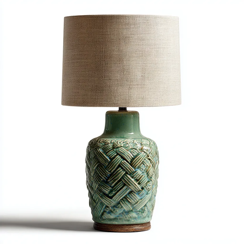 Lampe de table céramique et tissu 26x26x50 cm - vert - beige - style moderne - éclairage d'appoint pour intérieur-Designena