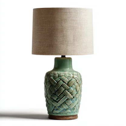 Lampe de table céramique et tissu 26x26x50 cm - vert - beige - style moderne - éclairage d'appoint pour intérieur-Designena