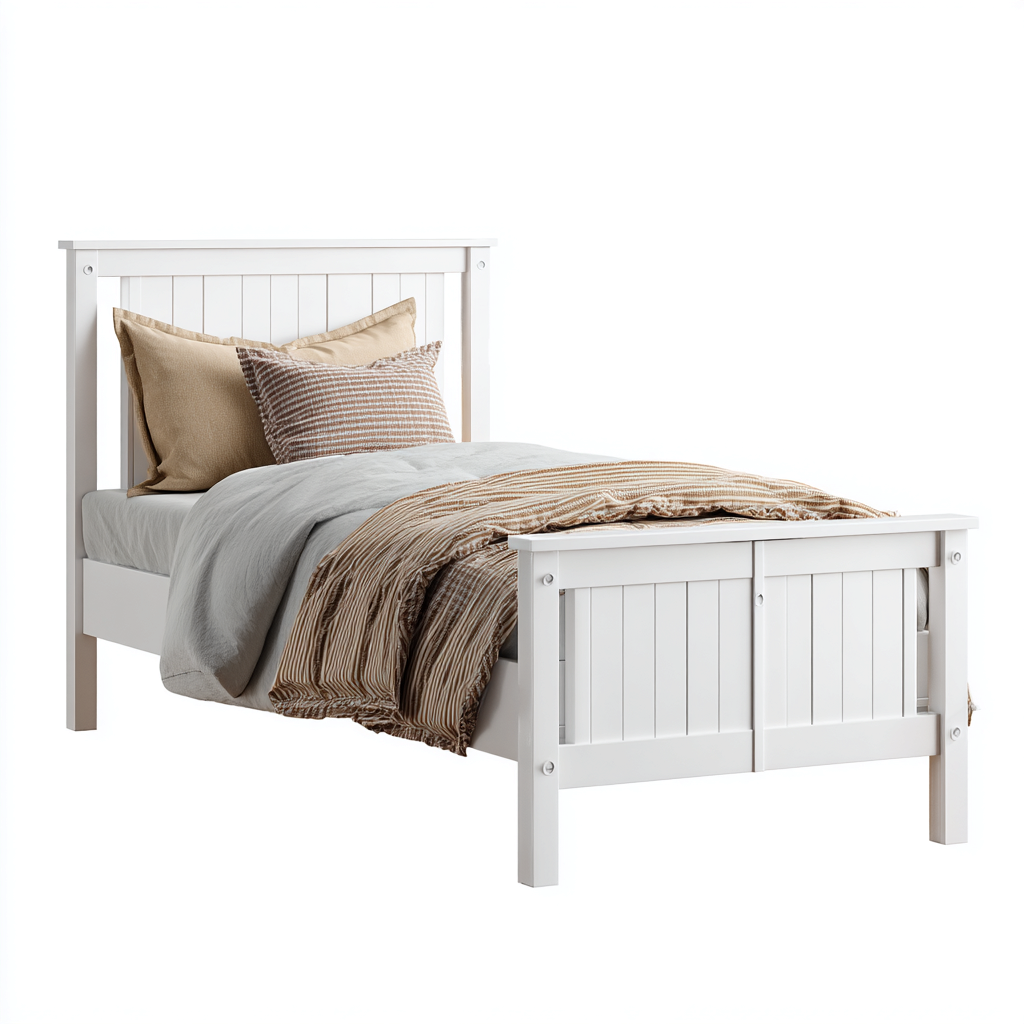 Lit simple en bois massif 200x100x95 cm - blanc - style classique - adapté à la chambre-Designena