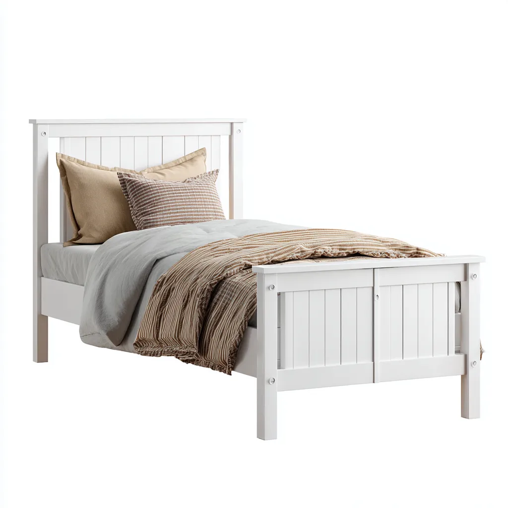 Lit simple en bois massif 200x100x95 cm - blanc - style classique - adapté à la chambre-Designena