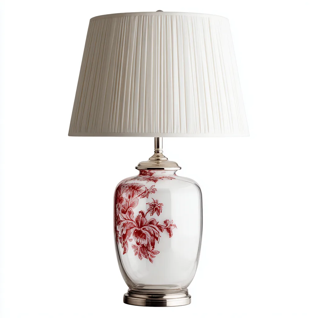 Lampe de table verre et tissu 28x28x55 cm - blanc - rouge - style classique - éclairage d'appoint pour intérieur-Designena