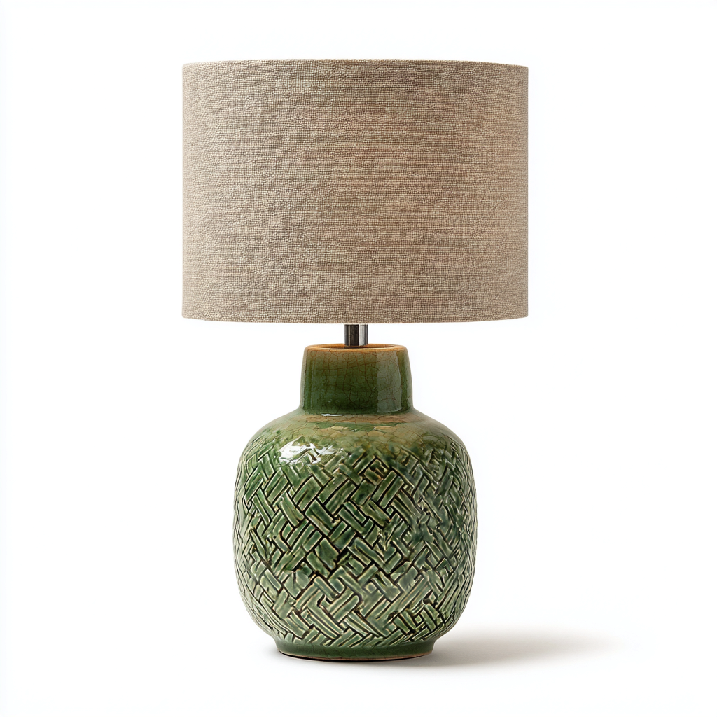 Lampe de table céramique et tissu 26x26x48 cm - vert - beige - style moderne - éclairage d'appoint pour intérieur-Designena