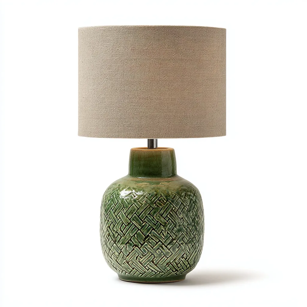 Lampe de table céramique et tissu 26x26x48 cm - vert - beige - style moderne - éclairage d'appoint pour intérieur-Designena