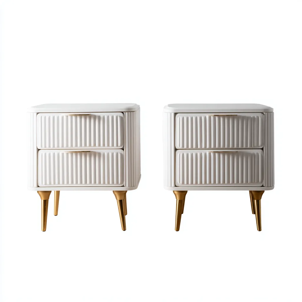 Table de chevet bois et métal 48x40x55 cm blanc adaptée à la chambre style moderne-Designena