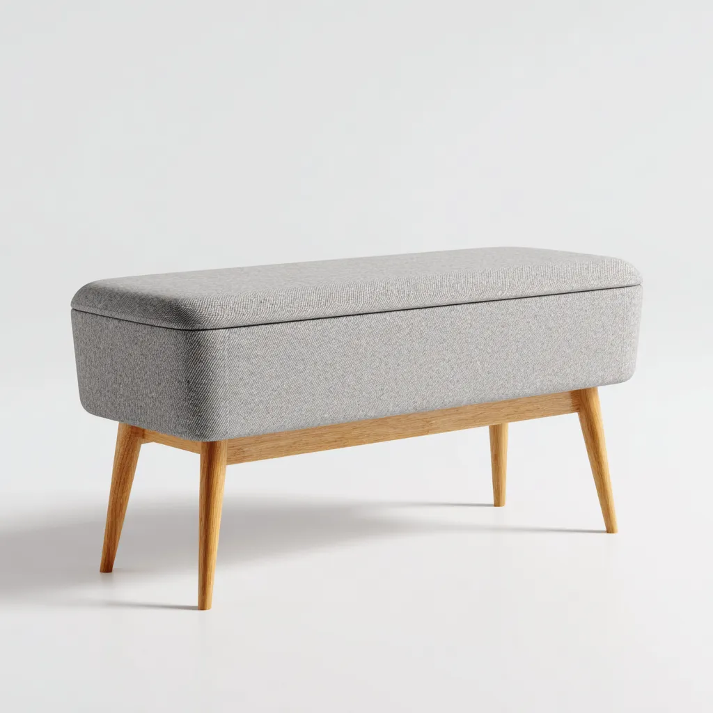 Banc de lit tissu et bois 100x38x48 cm gris clair pour chambre avec rangement style moderne-Designena