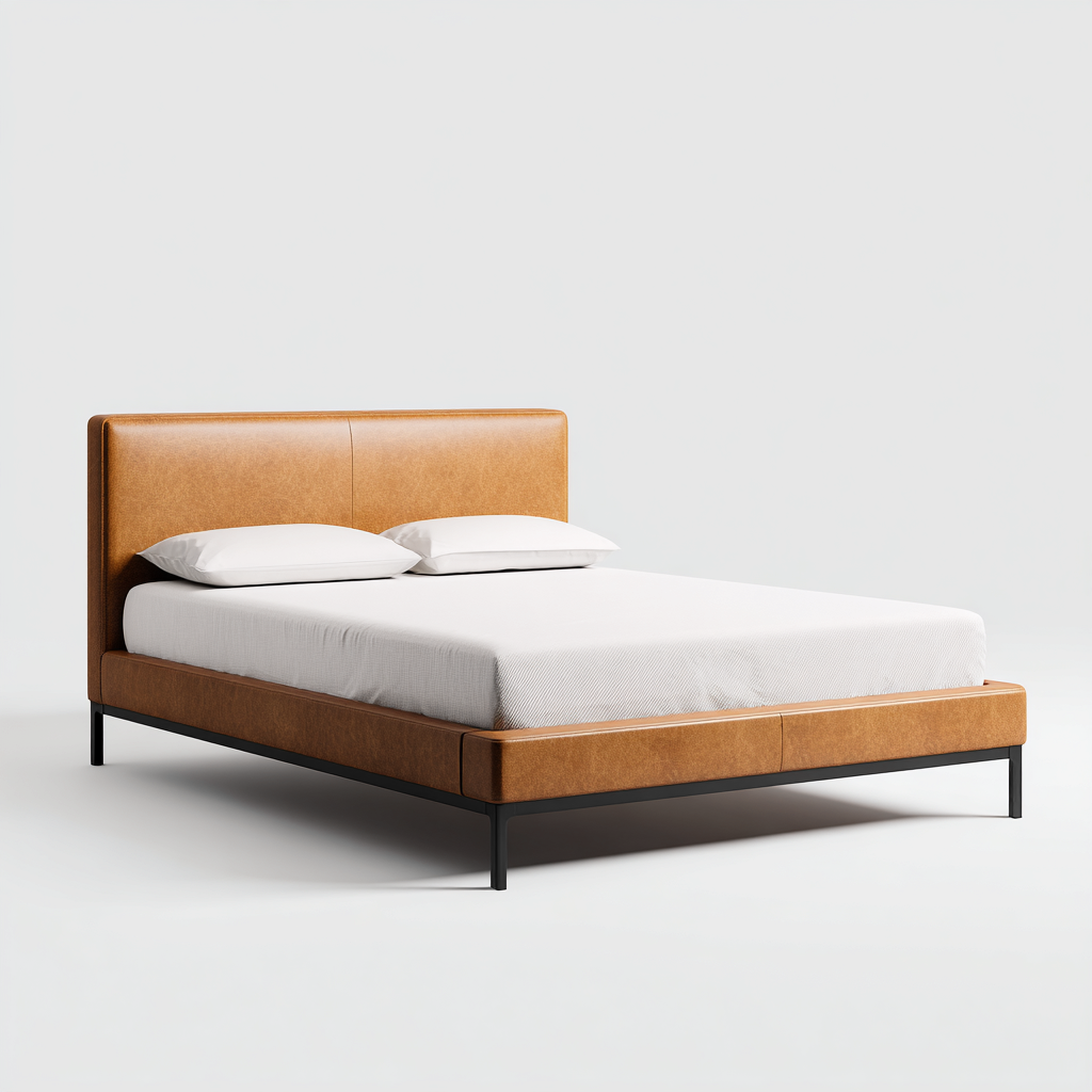 Lit double simili cuir 200x180x105 cm - marron clair - adapté à la chambre - design moderne-Designena