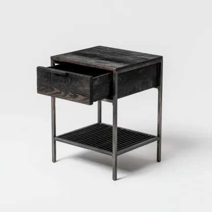 Table de chevet bois et métal 45x35x55 cm noir adaptée à la chambre style industriel-Designena