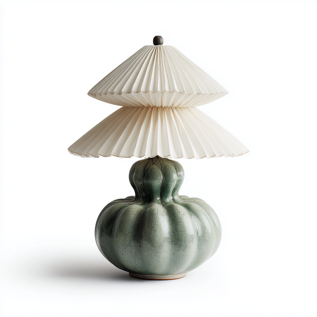 Lampe de table céramique et tissu 34x34x58 cm - vert - beige - style classique - éclairage d'appoint pour intérieur-Designena