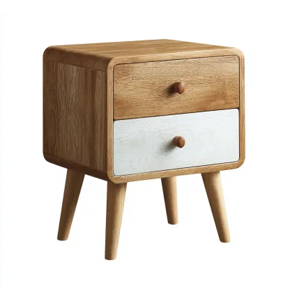 Table de chevet bois 45x38x55 cm bois naturel - blanc adaptée à la chambre style moderne-Designena