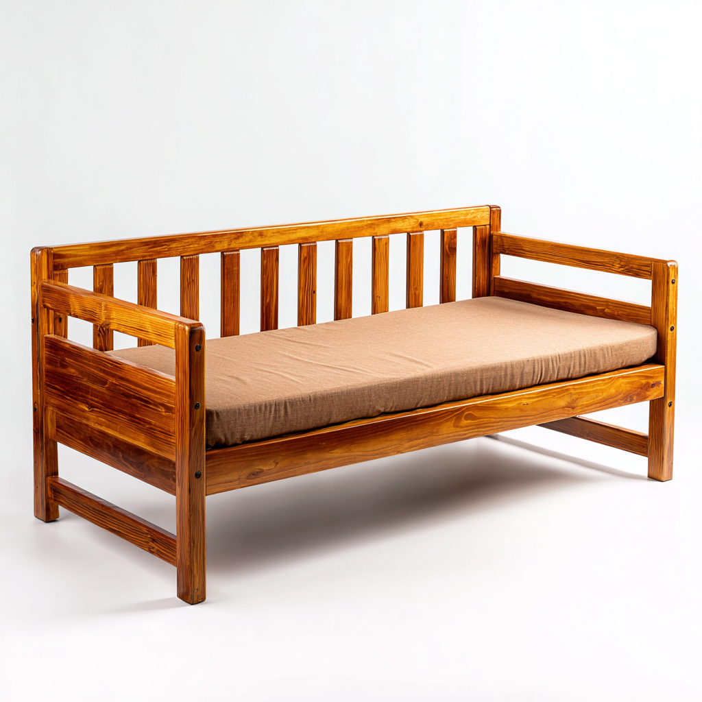 Canape lit en bois 198x92x85 cm - brun - pour chambre - design naturel-Designena