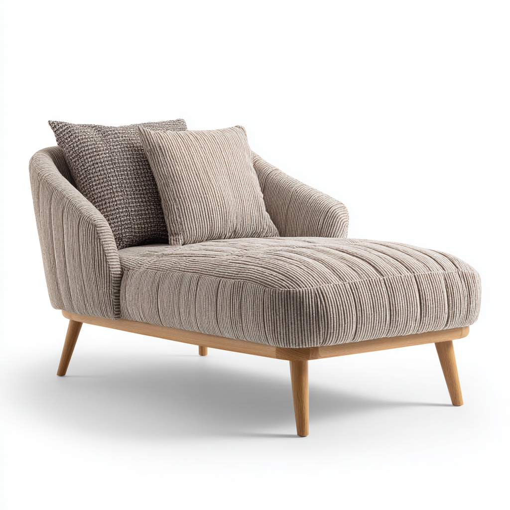 Chaise longue tissu côtelé 160x85x80 cm - beige - style moderne pour salon-Designena