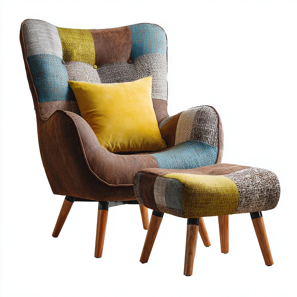 Fauteuil avec accoudoirs tissu 90x85x100 cm - multicolore - design rétro patchwork pour salon-Designena