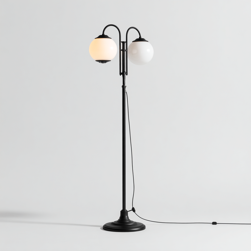 Lampadaire métal et verre 33x30x168 cm noir adapté au salon style moderne-Designena