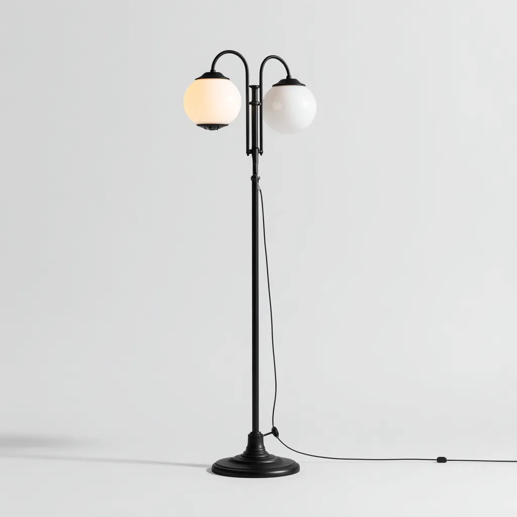 Lampadaire métal et verre 33x30x168 cm noir adapté au salon style moderne-Designena