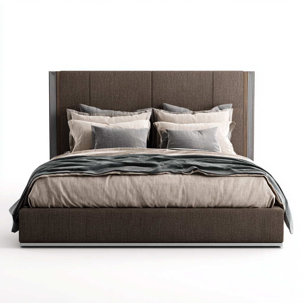 Lit double tissu 200x180x118 cm - brun - adapté à la chambre - design contemporain-Designena