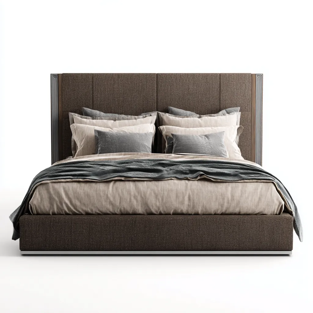 Lit double tissu 200x180x118 cm - brun - adapté à la chambre - design contemporain-Designena