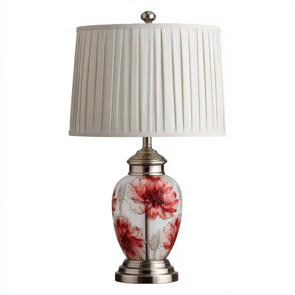 Lampe de table verre et tissu 28x28x56 cm - blanc - rouge - style classique - éclairage d'appoint pour intérieur-Designena