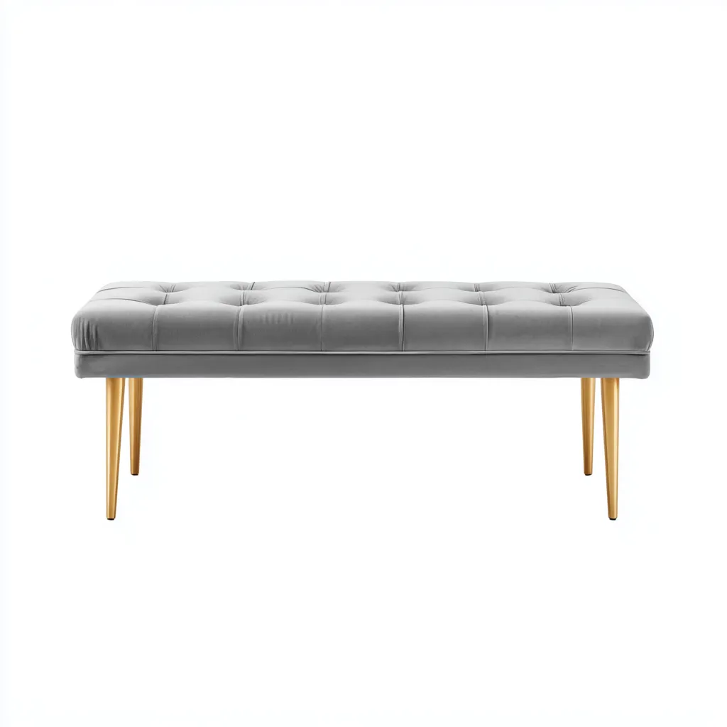 Banc de lit velours et metal 110x40x45 cm gris pour chambre design moderne-Designena