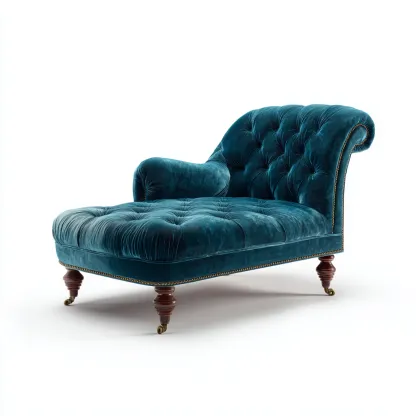 Chaise longue tissu capitonné 165x85x80 cm - bleu canard - style classique pour salon-Designena