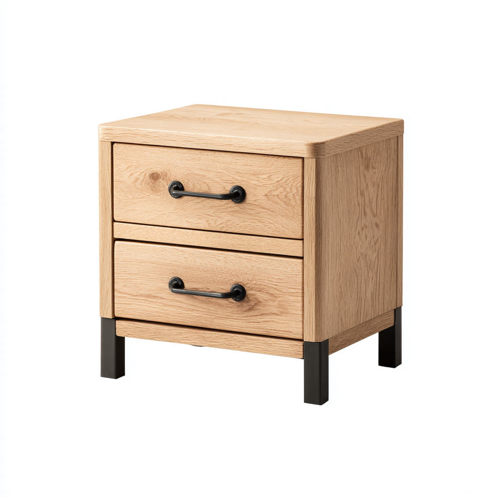 Table de chevet bois et métal 46x40x55 cm bois naturel adaptée à la chambre style industriel-Designena