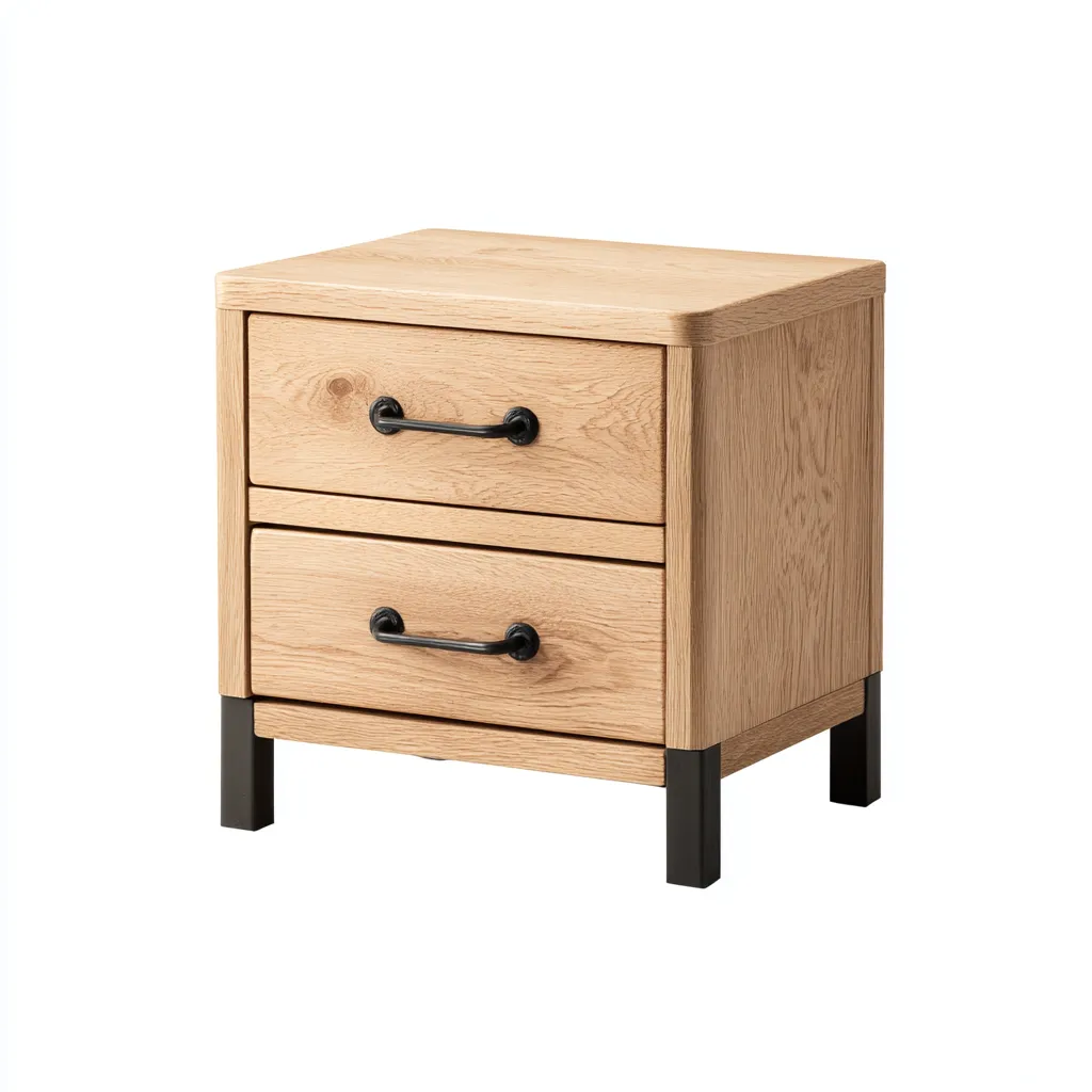 Table de chevet bois et métal 46x40x55 cm bois naturel adaptée à la chambre style industriel-Designena