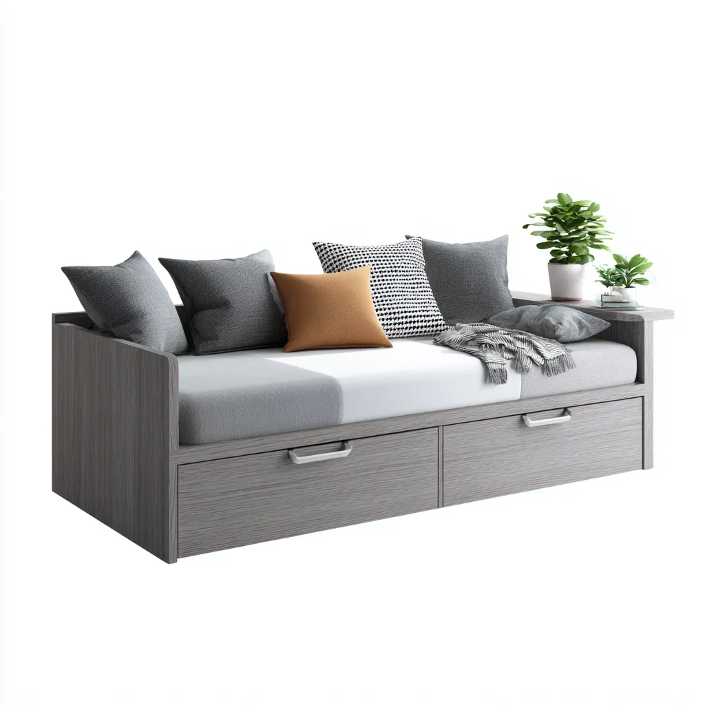 Canape lit en bois 195x95x82 cm - gris - pour chambre - design fonctionnel-Designena