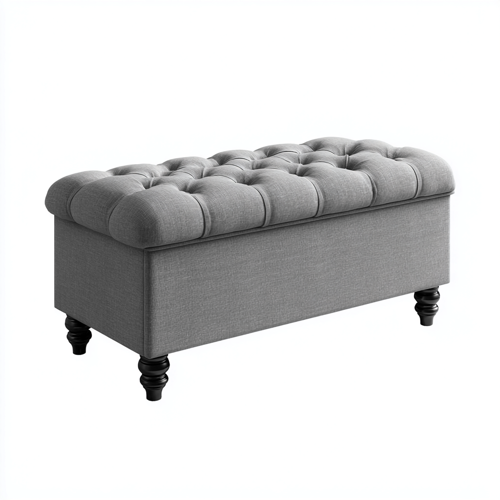 Banc de lit tissu 95x40x48 cm - gris - adapté à la chambre - avec espace de rangement - design classique-Designena