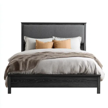 Lit double bois et tissu 200x180x104 cm - gris foncé - adapté à la chambre - style moderne-Designena