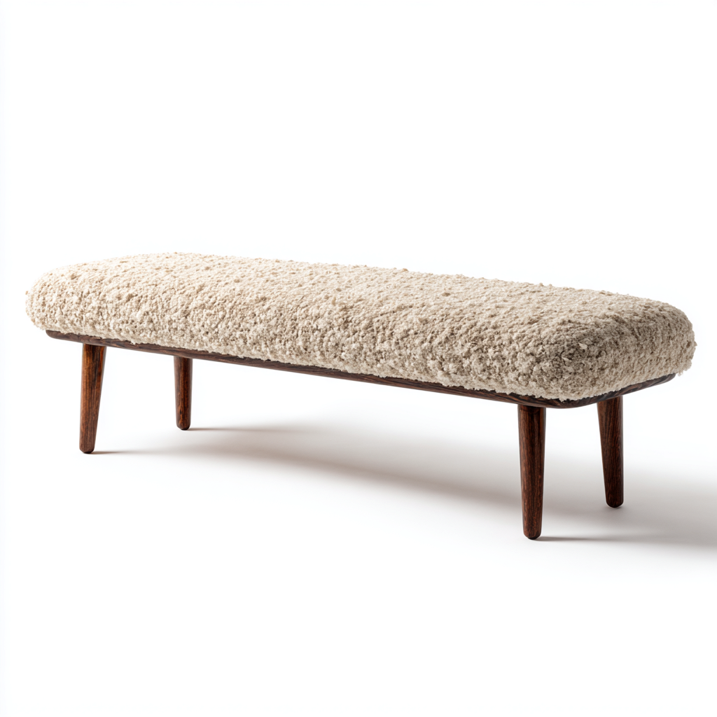Banc de lit tissu 118x36x42 cm - beige - adapté à la chambre - assise longue rembourrée - design moderne-Designena